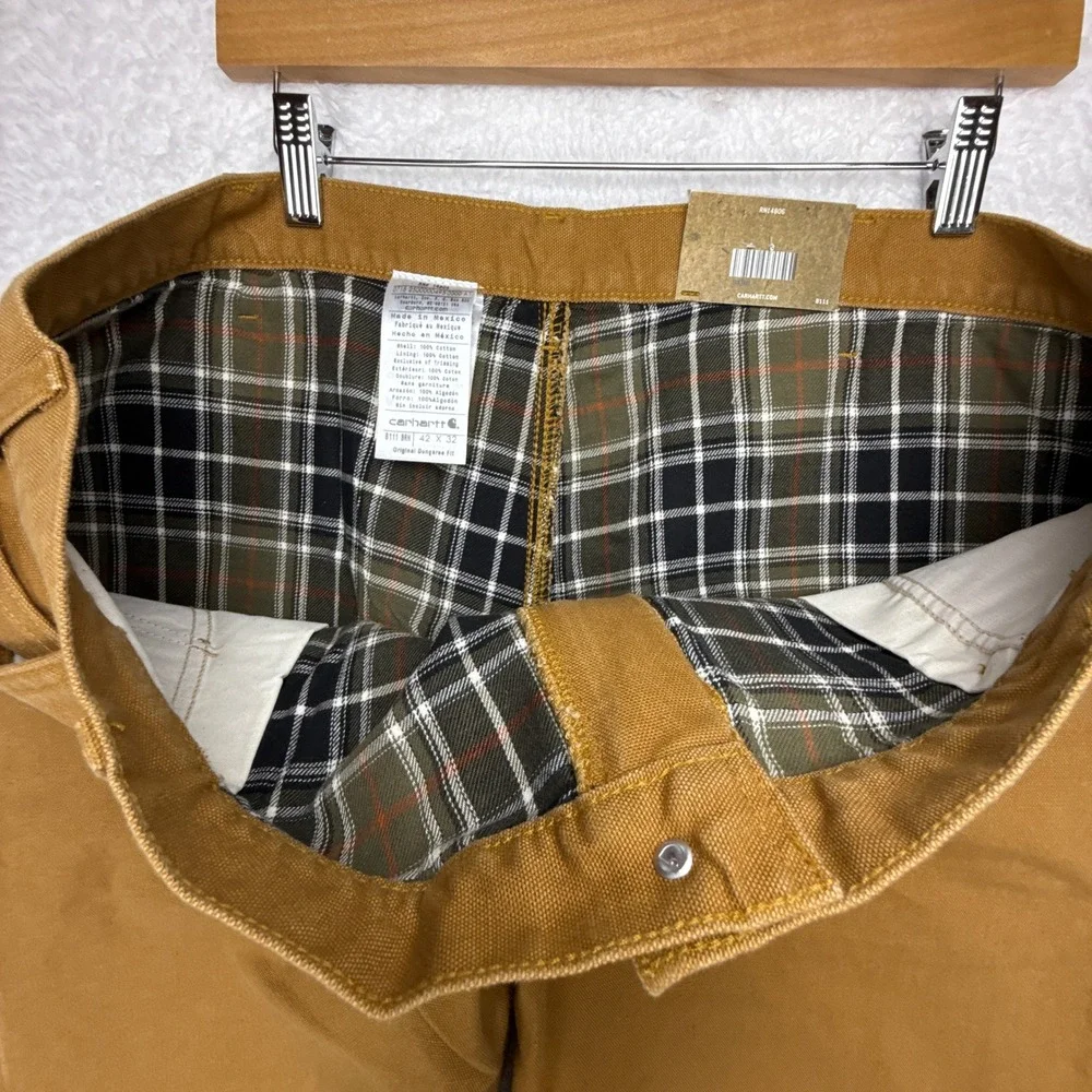 Carhartt B111 BRN Washed Duck Work Dungaree Flannel Lined Brown 42x32 NWT Pants‎